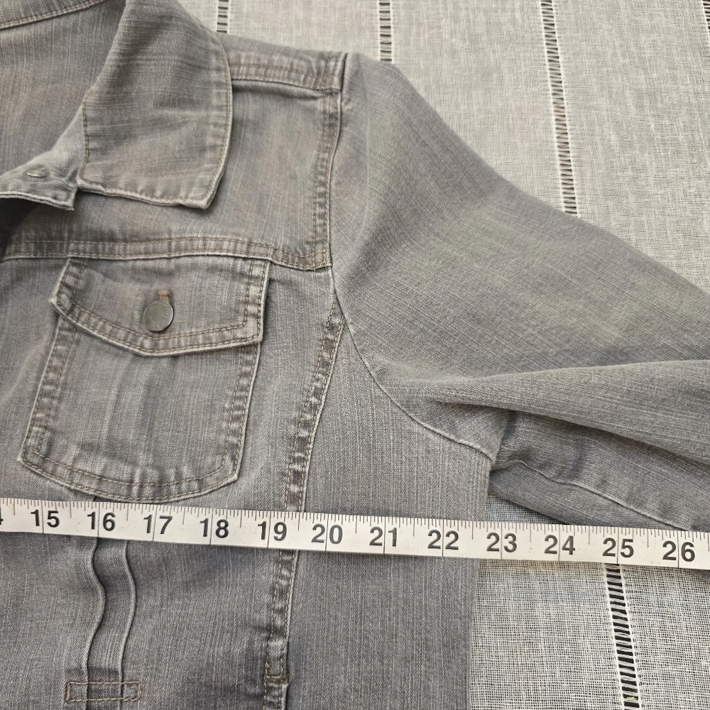 J Jill Denim Jacket Women's Xl Cotton Stretch Gray Button 3/4 Sleeve - Picture 3 of 11